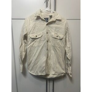 Bon Homme Mens‎ Cream Flannel Button Down Shirt Off White Cotton Utility Large